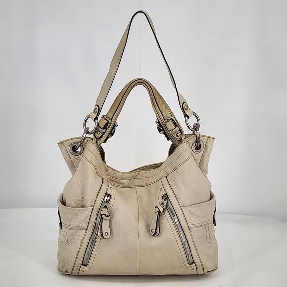 B. Makowsky Jakarta Cream Large Leather Tote Shoulder Bag - Picture 1 of 16